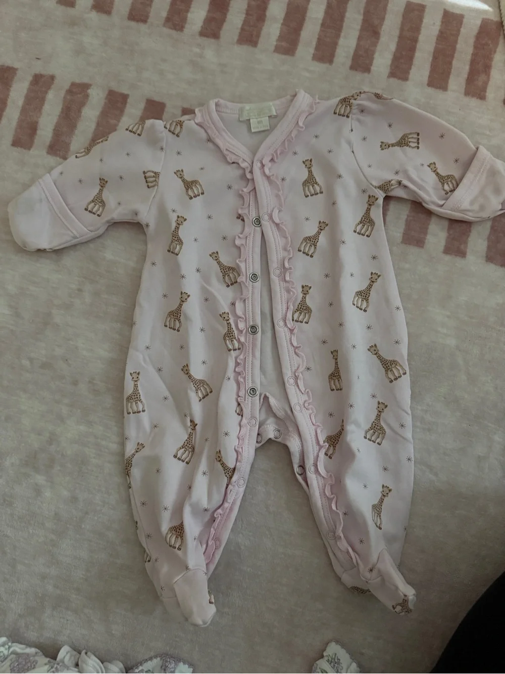 Kissy Kissy Pink Giraffe-Print Footed One-Piece with Ruffle Trim